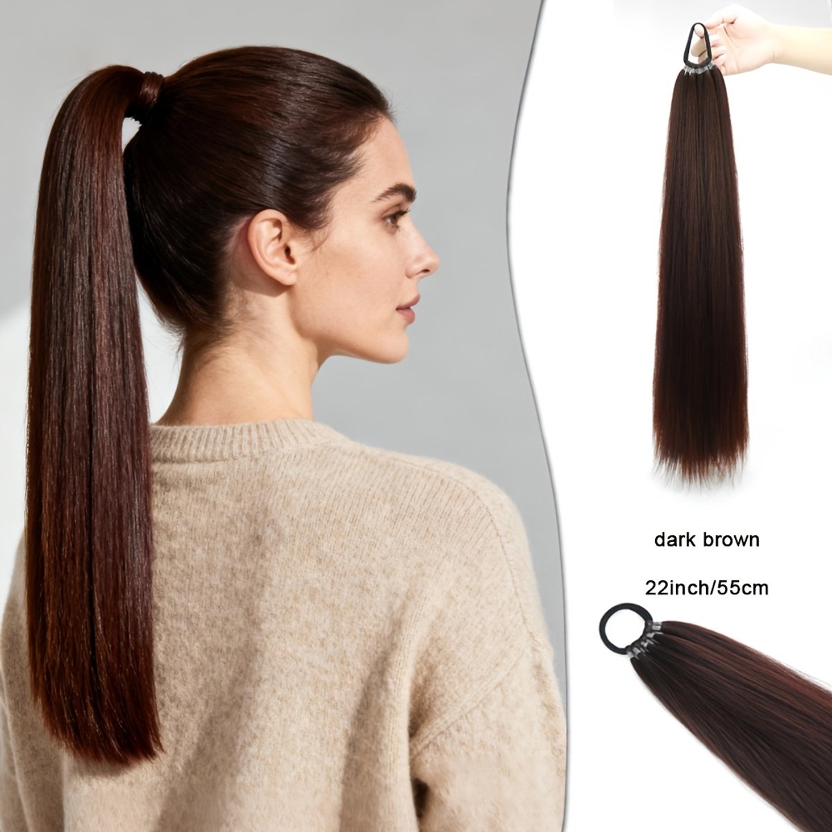 Livé® Rechte Paardenstaart – 55.88 cm Haaraccessoire met Borstels