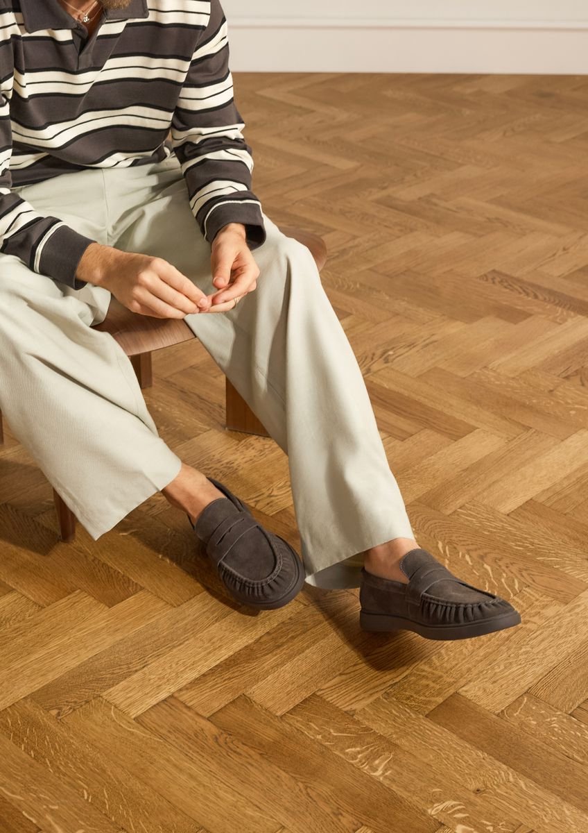 Manfield - Heren - Bruine suède loafers - Maat 41