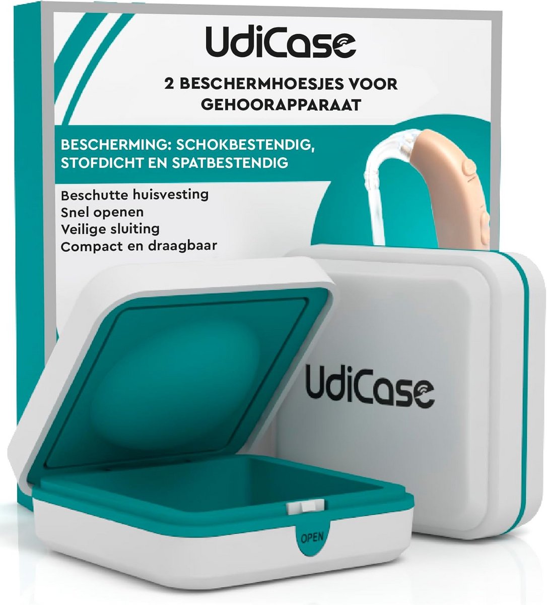 Opbergdoos Gehoorapparaat - Hoortoestel Doosje - Veilig Opbergen - Schokbestendig Stofdicht - Zakformaat 7x7x3cm
