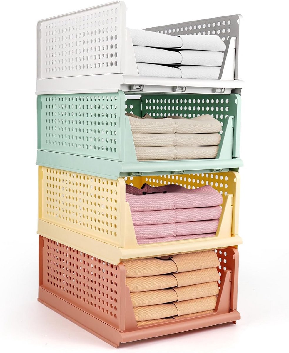 Set van 4 Stapelbare Opbergdozen voor Kledingkast Organizer
