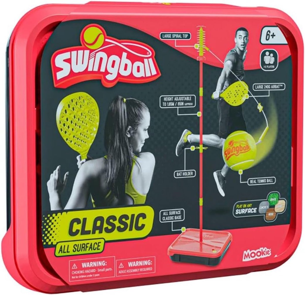 Swingball Buitenspel met Echte Tennisbal en 2 Honkbalknuppels - All Surface Basis voor Gras en Harde Ondergrond - Leuk voor Kinderen vanaf 6 Jaar