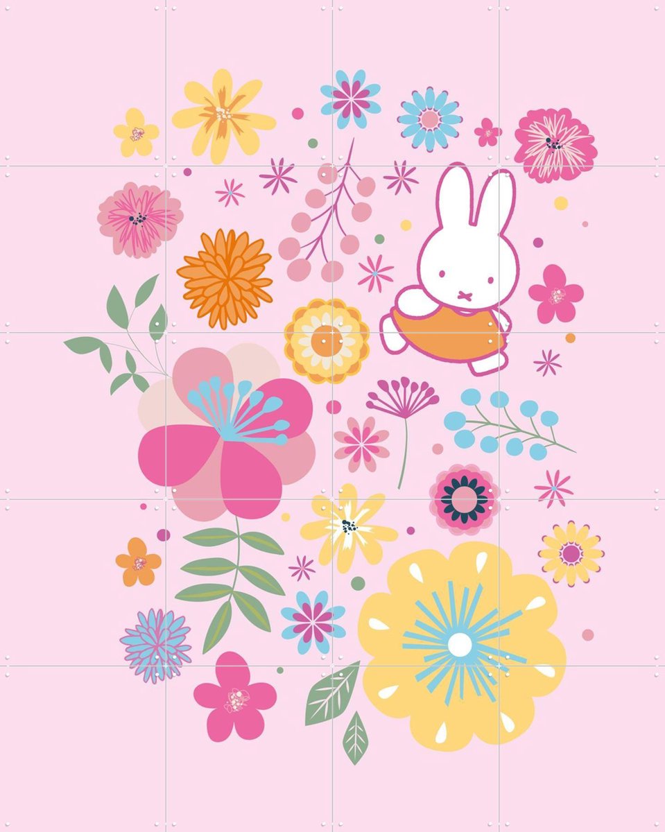 IXXI Nijntje met Bloemen - Roze, Nijntje - 80 x 100 cm - Gratis ophangtool - Grote wanddecoratie en posters - Speels, Decoratieve kunsten, Kleurrijk
