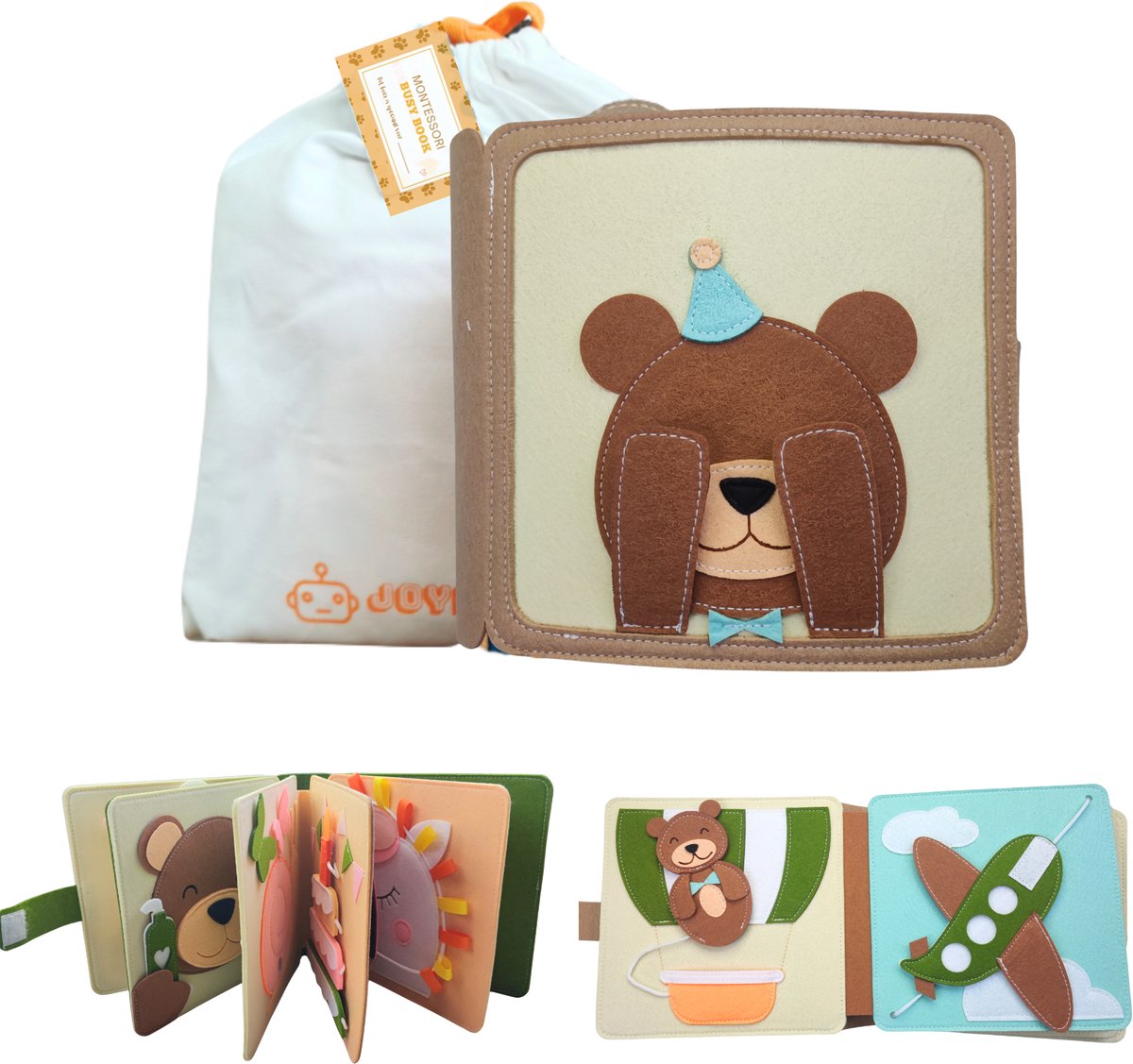 Joymaxx Busy Board Book Beer - Montessori Speelgoed 2-4 Jaar - Activiteitenboek - Cadeau Jongens en Meisjes 3 jaar - Sensorisch Speelgoed voor Onderweg