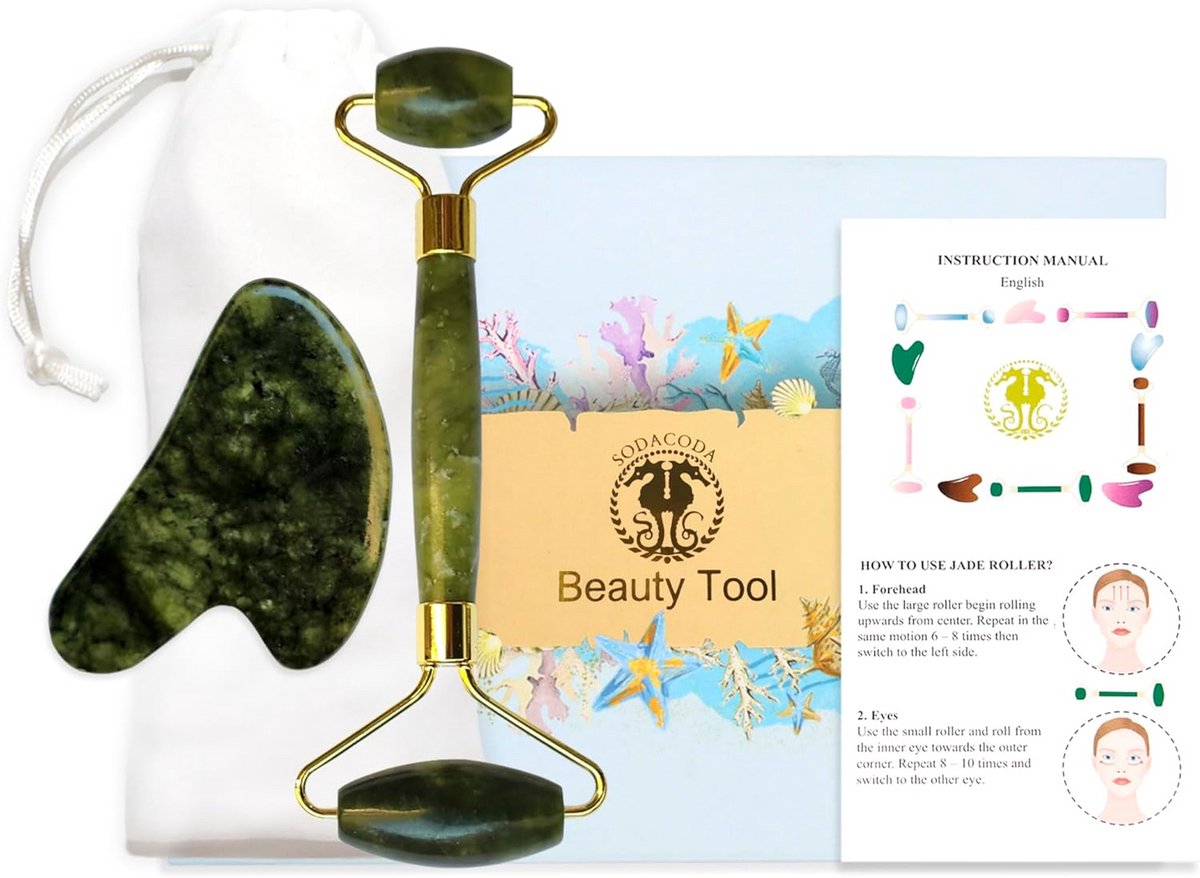 Gua Sha Set voor Gezichtsmassage met Roller - Traditionele Chinese Schoonheidstool