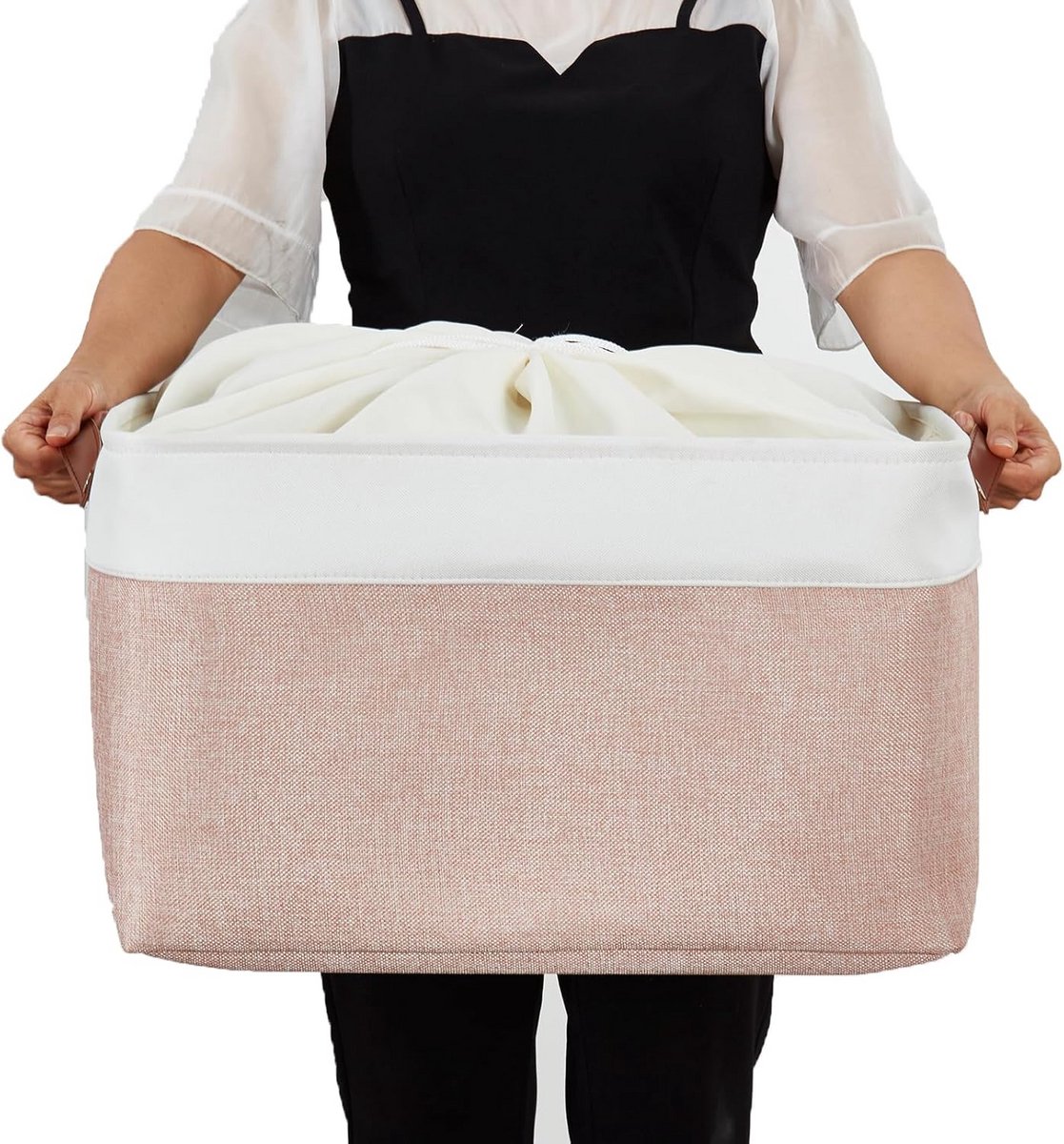 Rechthoekige Stoffen Opbergdozen XL voor Kast en Kinderkamer, Roze en Wit