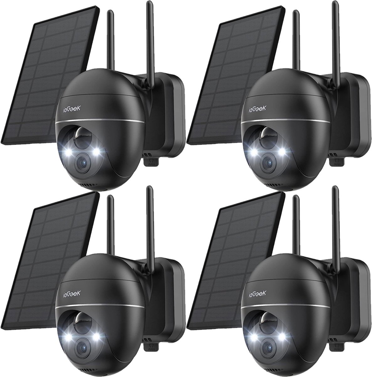 ieGeek Beveiligingscamera Draadloos Buiten – 2K Ultra HD - Camerabewaking - Bewakingscamera Voor Buiten - Buitencamera - Buiten Camera Met Nachtzicht - Oplaadbaar - Met WiFi en APP - Incl. Zonnepaneel - 360° PTZ - Zwart - 4 Stuks