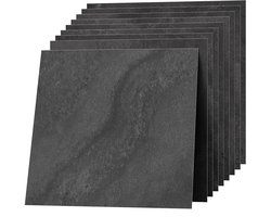 30x30cm Zelfklevende PVC Vloertegels - Steenlook Vinyl Tegels, Waterdicht & Slijtvast - Geschikt voor Woonkamer, Keuken, Badkamer, Balkon - Zwart Mat - 50 stuks (4,5 m²)