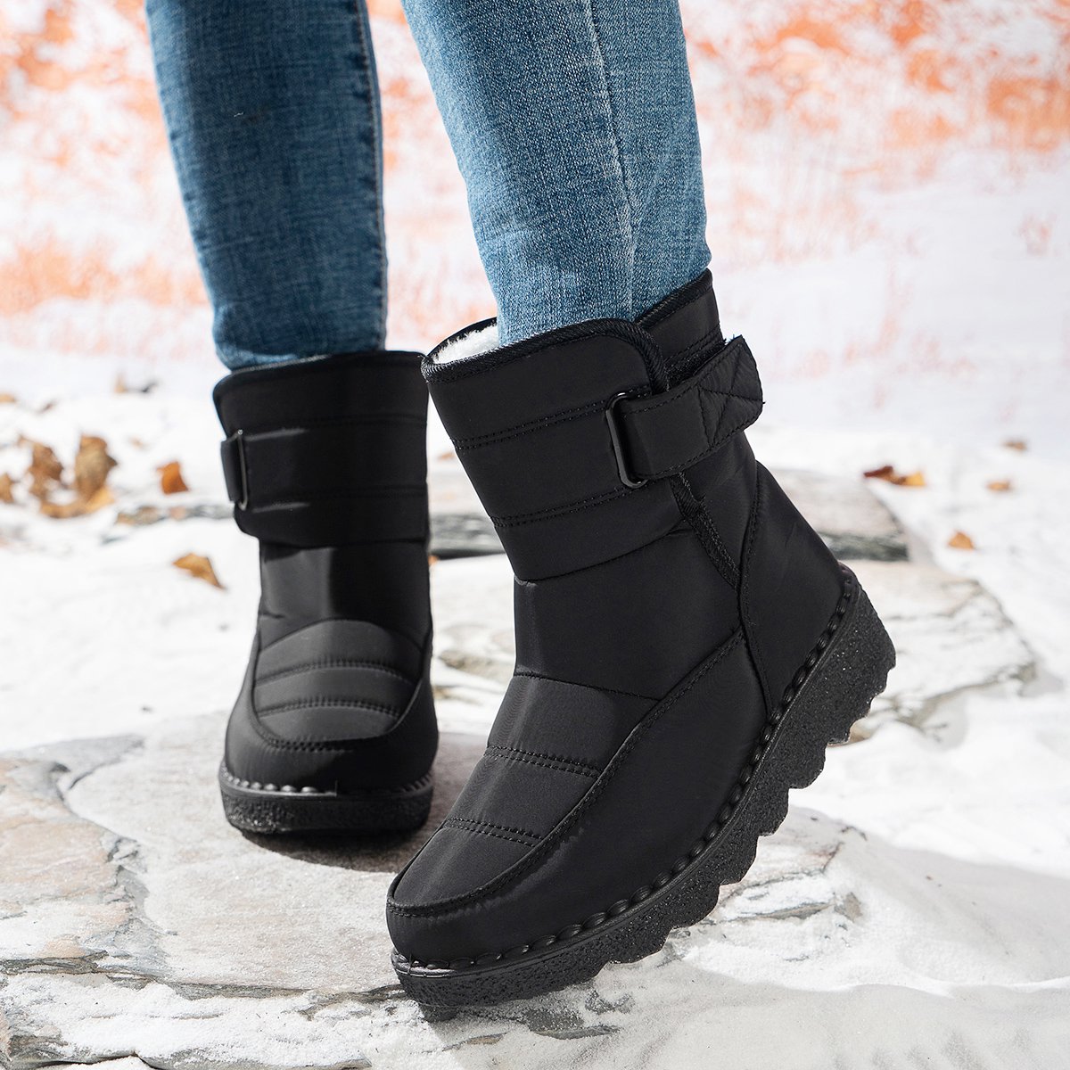 Sneeuwlaarzen -- Winterlaarzen voor dames - Waterdichte sneeuwlaarzen - Warme sneeuwlaarzen met fleece voering - Antislip sneeuwlaarzen voor buiten - Zwart - Maat 39