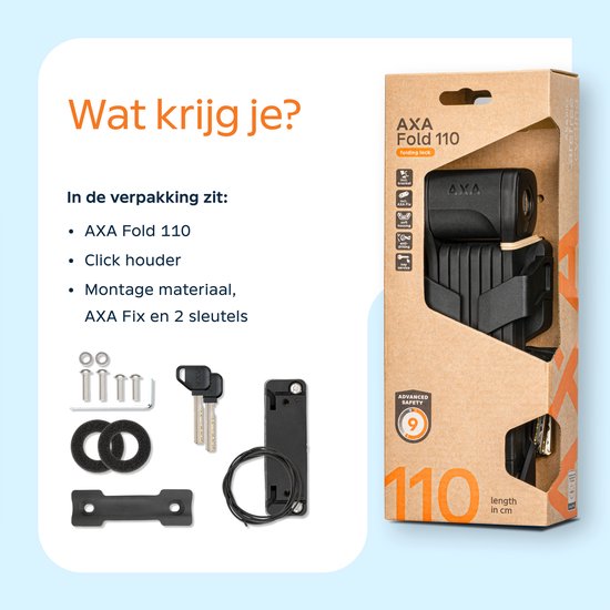 AXA Fold 110 Vouwslot - Fietsslot - Hoogwaardig slot voor stadsfietsen en gravelbikes - Vouwslot met houder - Sleutelservices - 110 cm van AXA — afbeelding 4