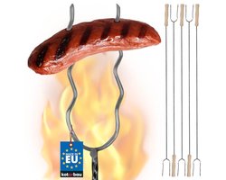 KOTARBAU® 5 Stuks Grillspiesen, Staal, 100 cm, Spiesen met Houten Handvat, Lange Spiesen, Kampvuur Vork, Stevige Grillspiesen