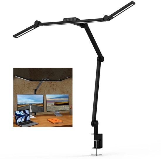 Jemani Dimbare Luxe LED Bureaulamp - Bureauverlichting en Accessoires - 5 Lichtinstellingen & 5 Helderheidsniveaus - Tafellamp - Hobbylamp - LEDlamp - Daglichtlamp - Klemlamp - Opvouwbaar - Leeslamp - Monitor lamp - Gaminglamp - Zwart - Desk Lamp