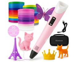 Montzys® 3D Pen Set - 50 Meter Filament & 10 Kleuren - Advanced Starterspakket met Vullingen & Navulling - Speelgoed & Tekenen