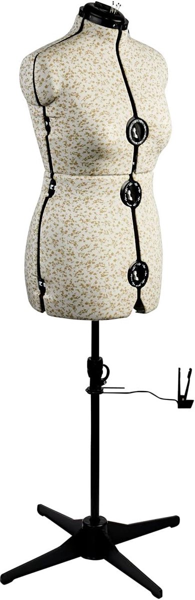 Verstelbare paspop voor dressmaking - beige stof, maat 16-20 met ophaalrek