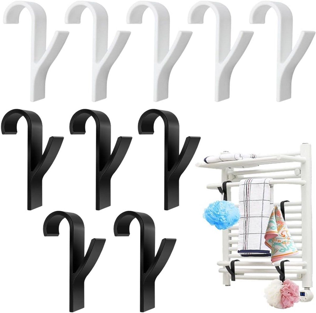 10x Handdoekhaken voor Verwarming - Universele Badkamer Radiator Clip Haken Wit