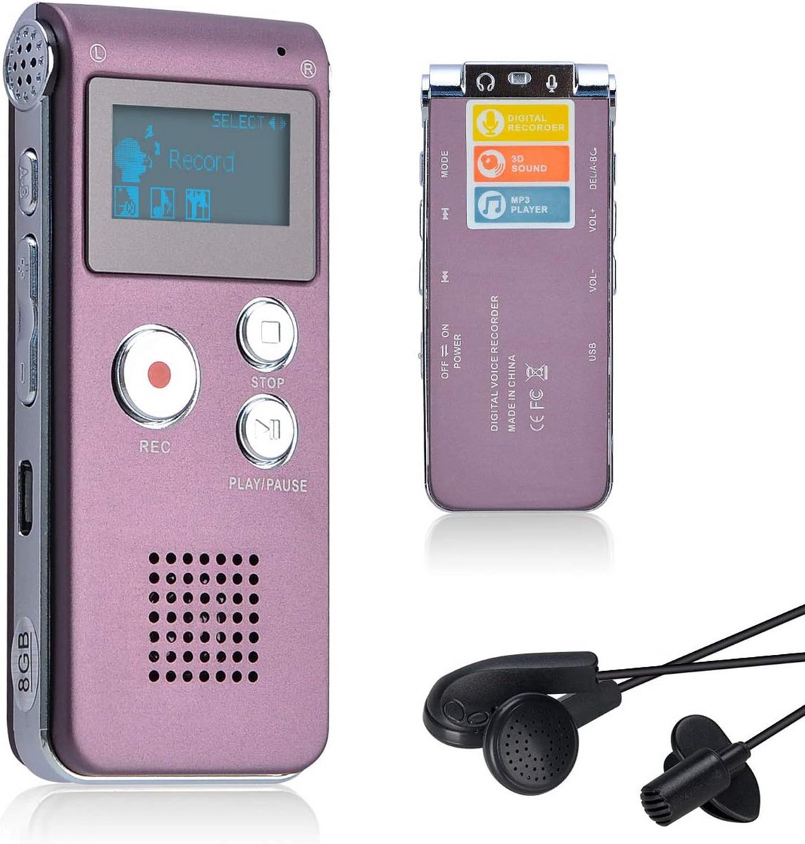 Digitale Dictafoon 8GB USB Oplaadbaar met MP3-speler en Telefoonopname