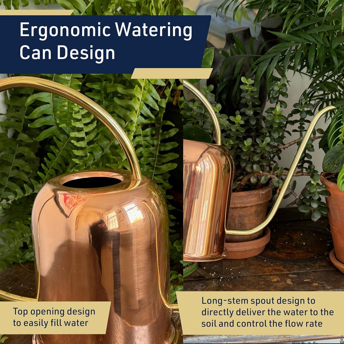 Koperen Gieter - Kleine Waterkan - Planten Water Geven - Lange Nauwkeurige Tuit - 1.5 Liter Capaciteit - Koperkleurig — cadeau in Wonen & Interieur - foto 2