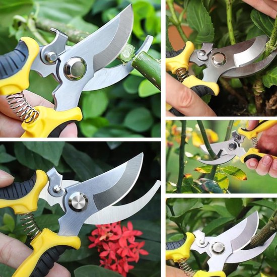 Snoeischaar (1 stuk) - Professionele bloemenschaar - Takkenschaar - Scherpe en duurzame schaar - Geschikt voor het snoeien van planten, takken en bloemen - Gemakkelijk en moeiteloos - Geel — afbeelding 5