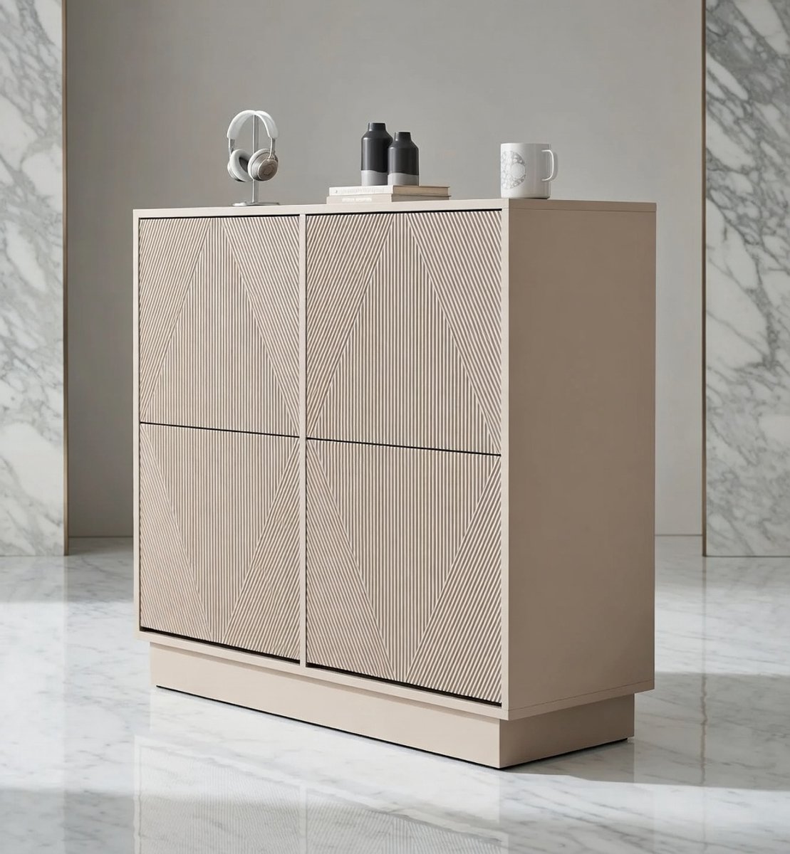 MokaLine Pro Schoenenkast met 4 Kleppen – Smalle Schoenenkast 99x24x91 cm – Ruimtebesparend met Kantelbeveiliging – Moderne Schoenenopberger voor Hal, Gang en Woonkamer – Mokka – House & Garden