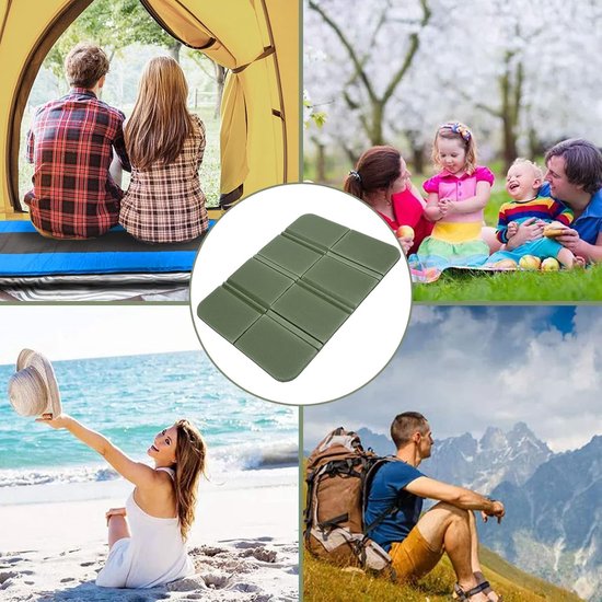 Zitmatje - Kampeer zitmatje - Opvouwbaar zitmatje - Camping zitmatje - Strand zitmatje - Reis zitmatje - Lichtgewicht - Geschikt voor buiten, speeltuinen, kamperen en wandelen - 38.5×27.5cm - Militair groen van Merkloos — afbeelding 2