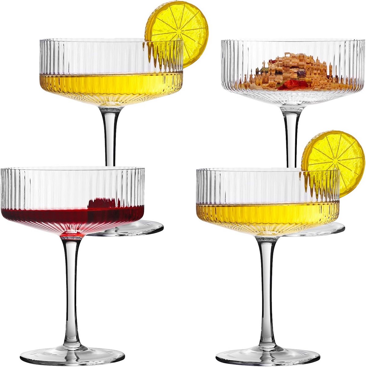Set van 4 Geribbelde Coupe Cocktailglazen - Klassiek Martini & Champagne Glas (300ml)