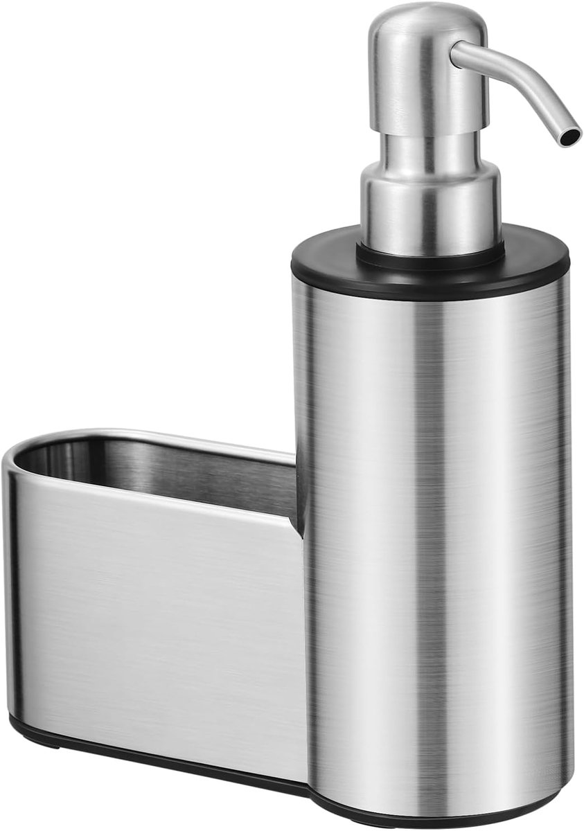 Keuken Zeepdispenser met Spongehouder - 12oz - RVS Pomp - Aanrecht Organizer met Opslag - voor Keuken & Badkamer