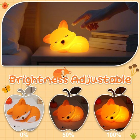 LED Fox Nachtlamp - Oplaadbaar Nachtlampje Kinderen & Baby - Schattig Fox - 2 Standen Dimbaar - Siliconen - Lampje Slaapkamer - Knijplampje - Touch lamp - Dimbaar Nachtlampjes Voor Kinderen, Baby & Volwassenen