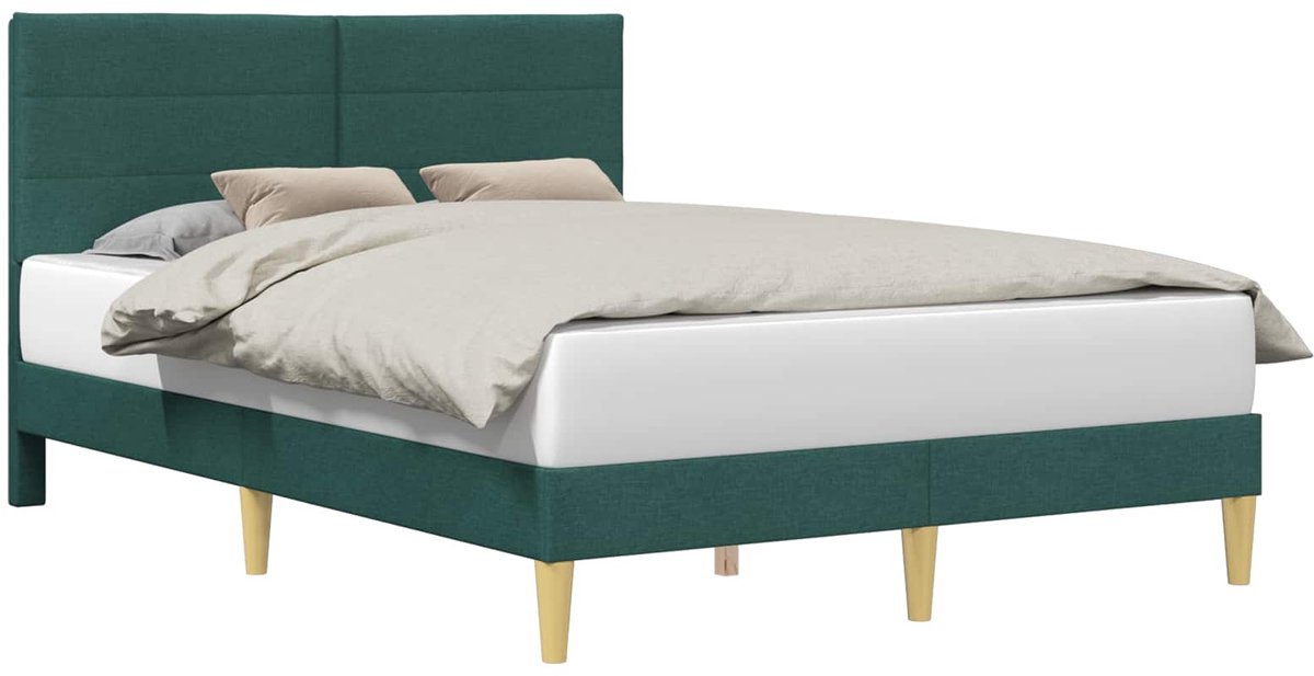 vidaXL - Bedframe - met - hoofdeinde - Donkergroen - 140 - x - 190 - cm - Stof