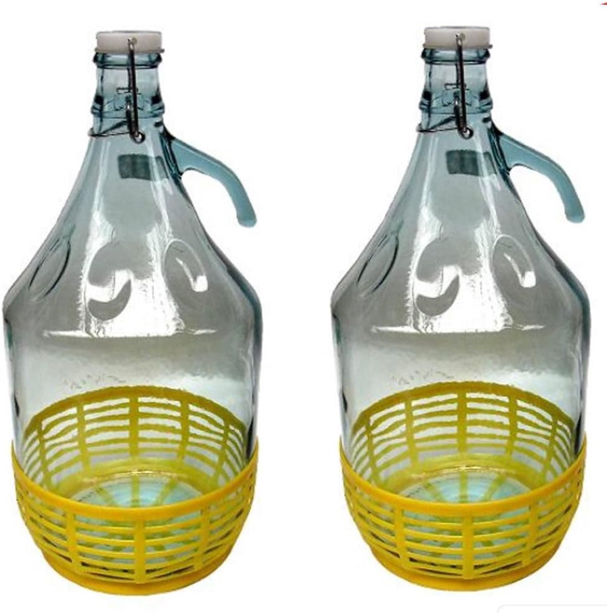 Wijnballon Glas 5 Liter Met Robuuste Beugelsluiting (2 Stuks)