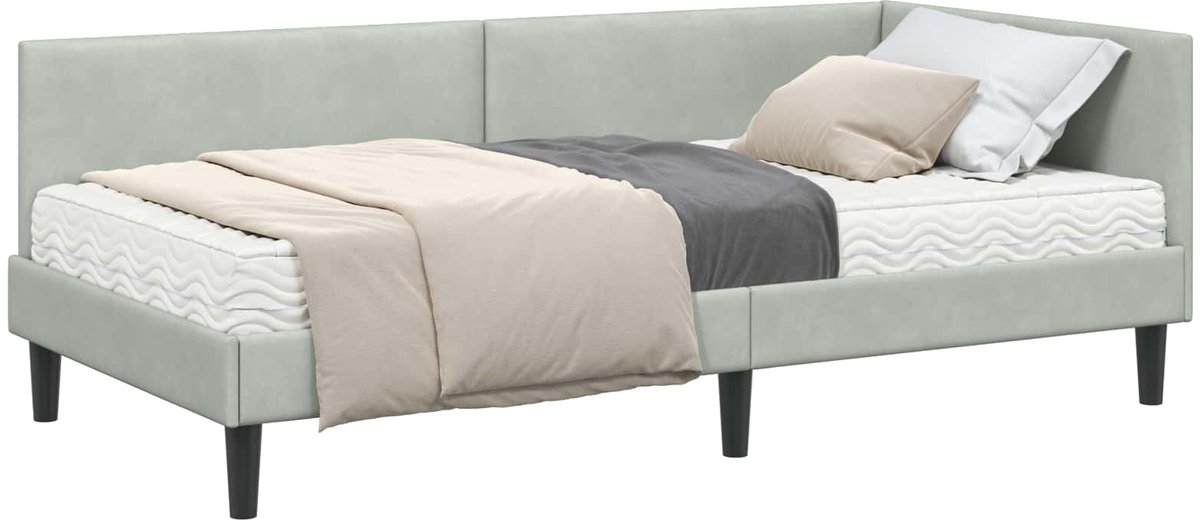 vidaXL - Hoekbedframe - met - Matras - Anders - 2 - st - Lichtgrijs - Fluweel