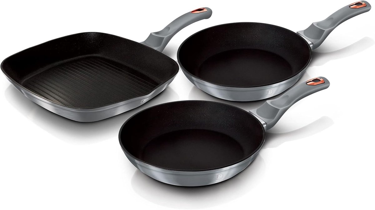 Set van 3 Koekenpannen en Grillpan (20, 24, 28 cm) - Aluminium met Antiaanbaklaag