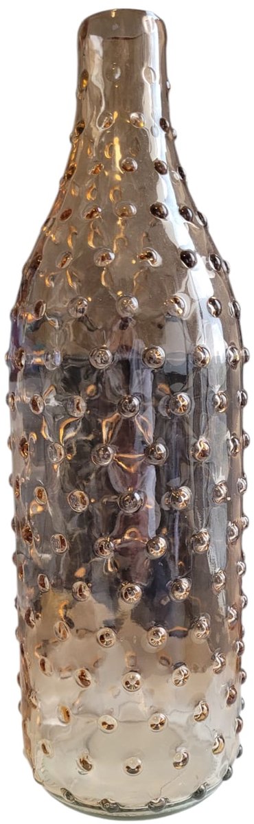 mm deco fles vaas - zalm rose - 3d glas - 8x8x28 cm met glas bubbels bloem opening 2.4 cm decoratievaas