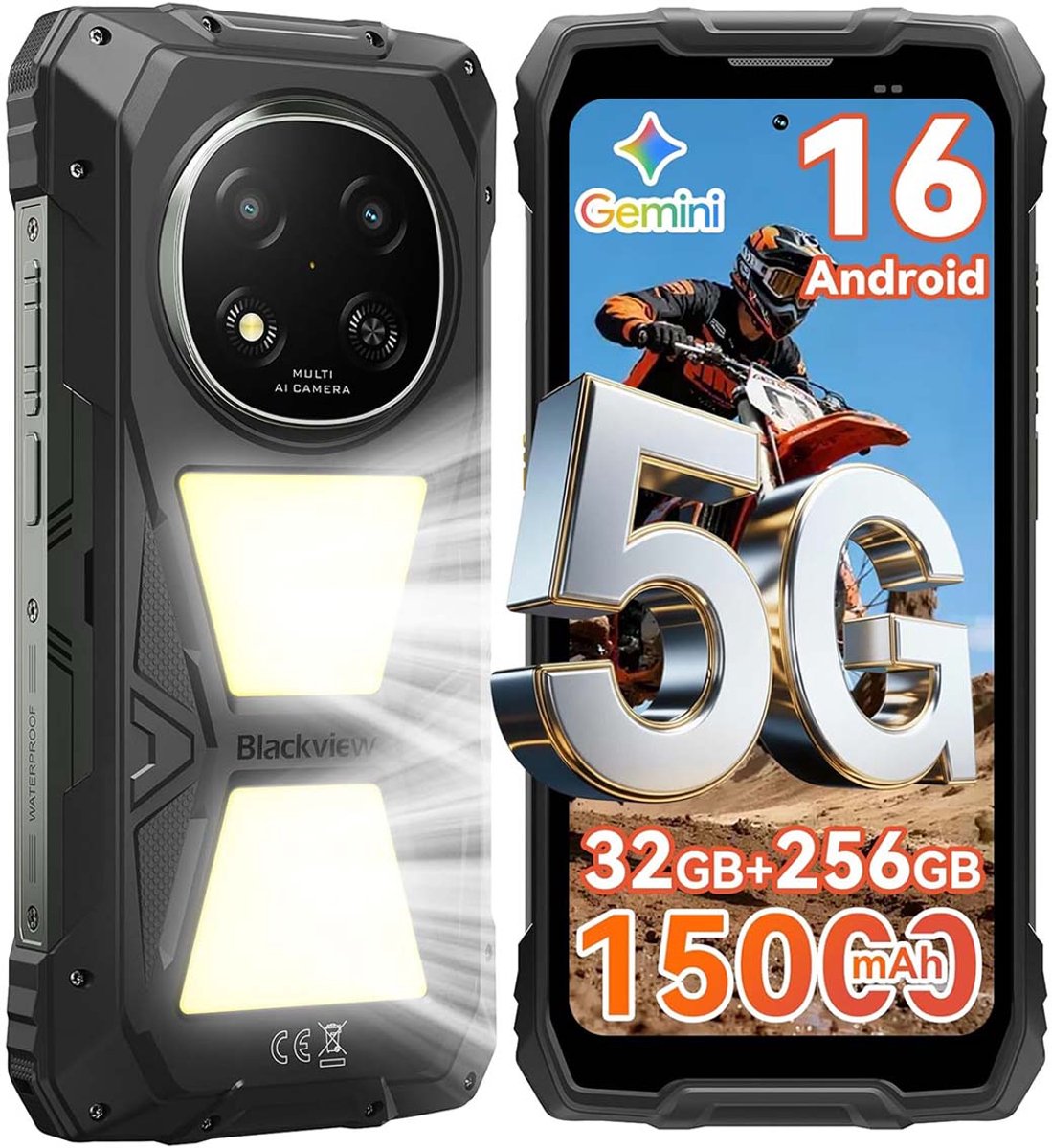Blackview ROCK 2 Pro Robuuste Smartphone 5G - Gemini AI - 32GB RAM - 256GB ROM - 6.67 inch 120Hz - 15000mAh - IP68/IP69K - Android 16 Robuuste Telefoon - NFC - GPS - OTG - Zwart