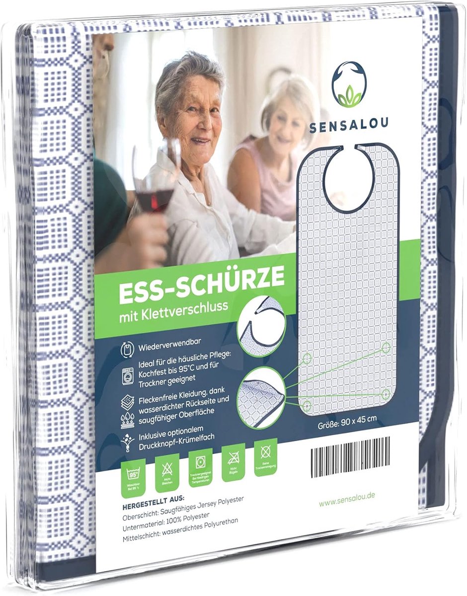 Slabbetje voor Volwassenen en Senioren met Opvangzak - Waterdicht Polyester - Herbruikbaar - Afmetingen 90 x 45 cm - Variabele Sluiting - Wasbaar tot 95°C - Geschikt voor Droger