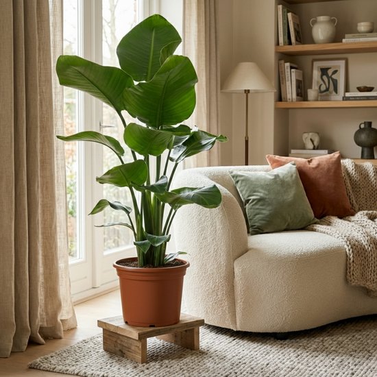 Green boutiQ - Kamerplant - Paradijsvogelplant - Strelitzia Nicolai - Groen - Weinig onderhoud - 1 Plant - Pot 19cm - Hoogte 80 - 90cm