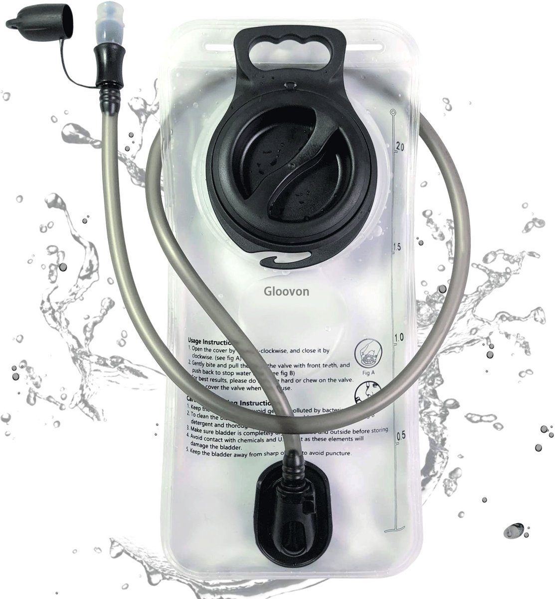 Gloovon® - Waterzak - Drinkzak 2L - Incl Slang - Lekvrij & BPA-vrij EVA - BPA-vrij & Smaakloos -Release Slang - Wit