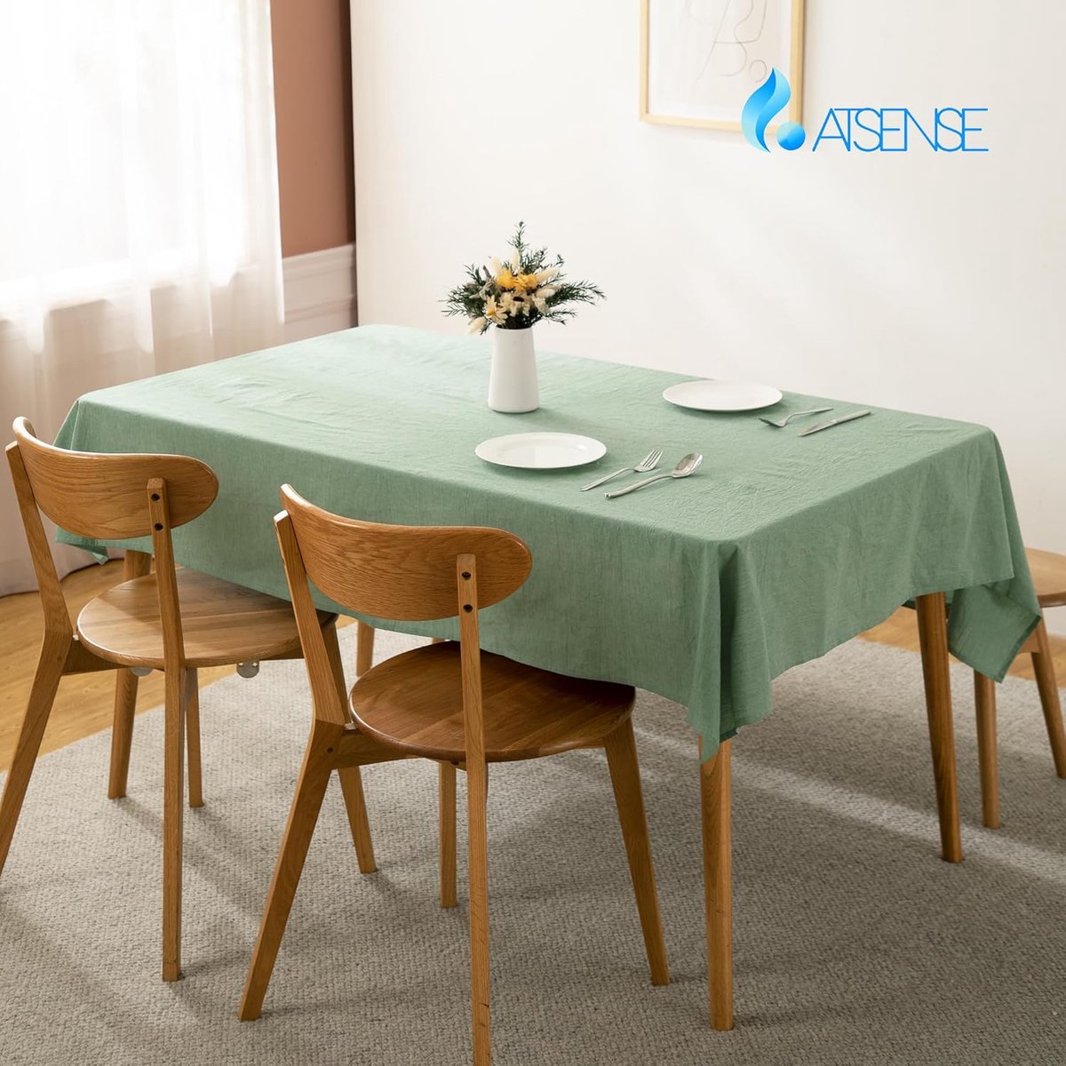 Groen Rechthoekig Tafelkleed 100% Gewassen Katoen 140 x 240 cm
