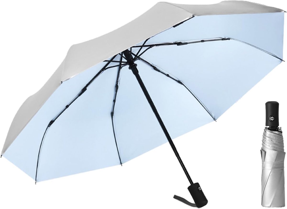 Compacte automatische paraplu - Zilveren UV-bescherming voor regen en zon