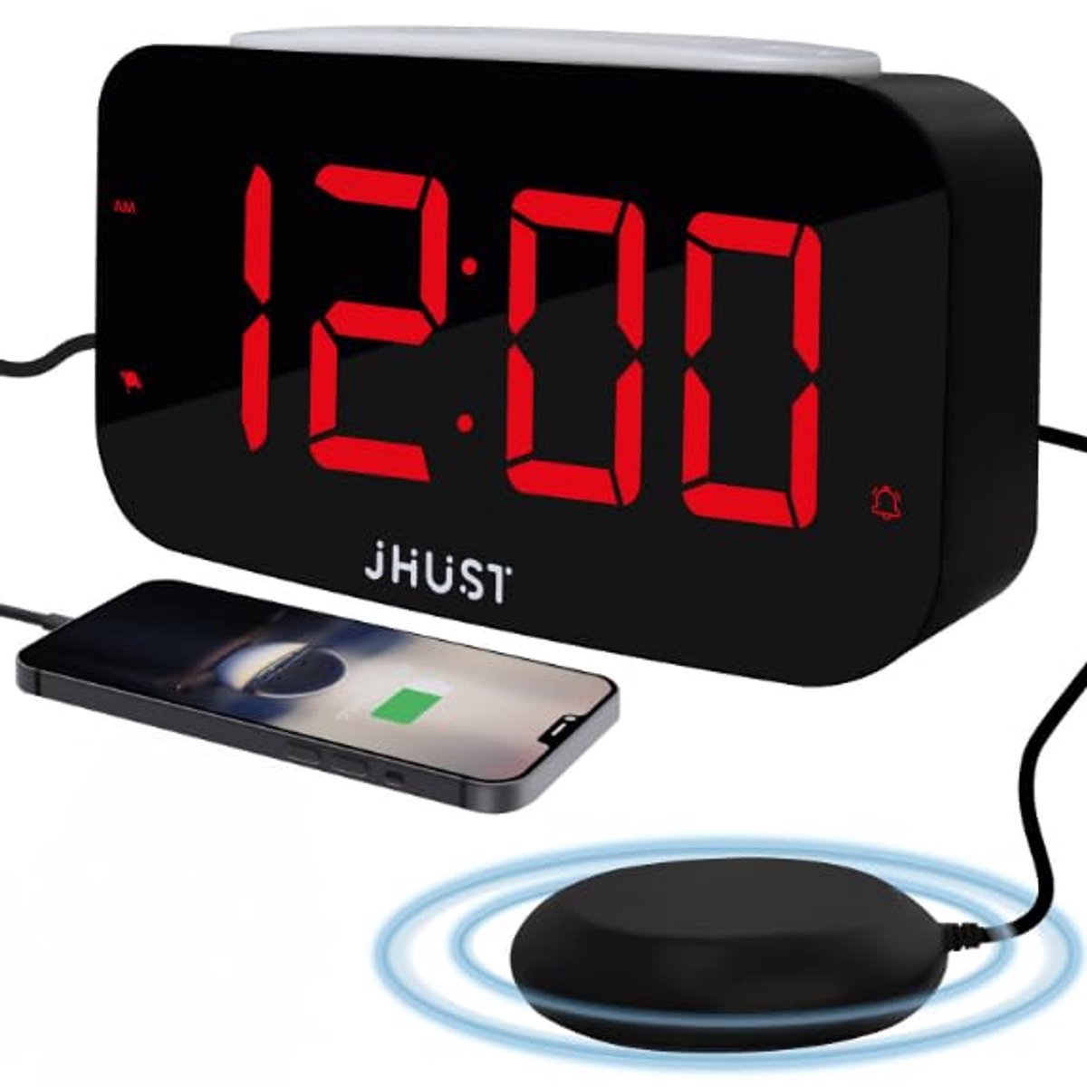 JHust® Trilwekker voor Slechthorenden - Dovenwekker - Wekker voor slechthorenden - Wekkerradio voor Doven en Slechthorenden - Trilwekker voor Senioren - Digitale Alarmklok met Trilkussen - Extra Luid met Trtilkussen - Incl. E-guide Slaapoptimalisatie