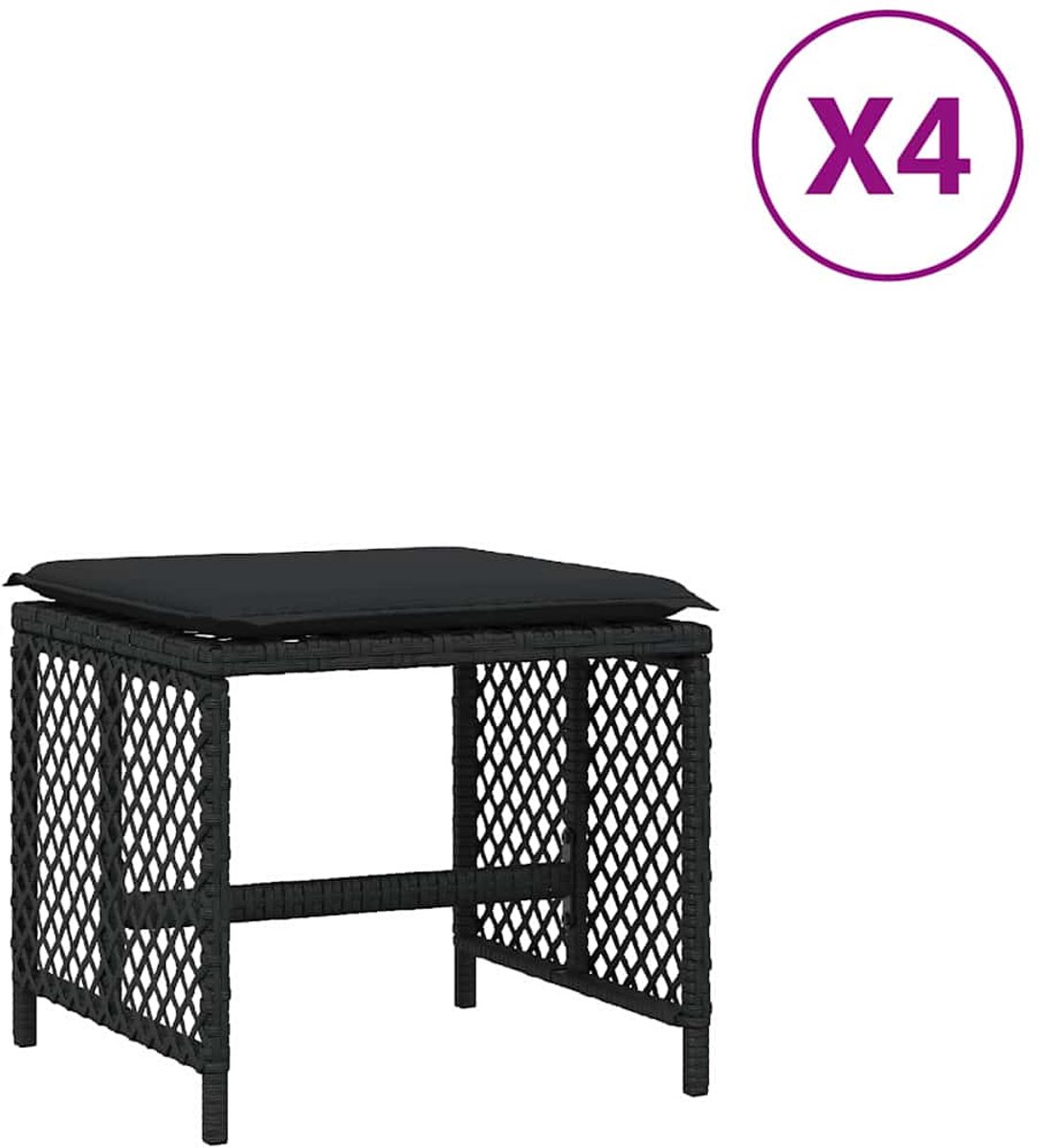 vidaXL Tuinkrukken - 4 - st - met - kussens - 41x41x36 - cm - poly - rattan - zwart