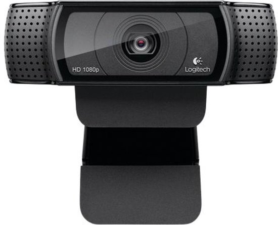 Webcam Logitech C920 noire avec HD 1080p et deux microphones.