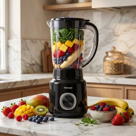 Tomado TTB1501B - Blender - 1,5 liter - 2 snelheden - 500W - Pulsestand - Deksel beveiliging - Zwart van Tomado — afbeelding 2