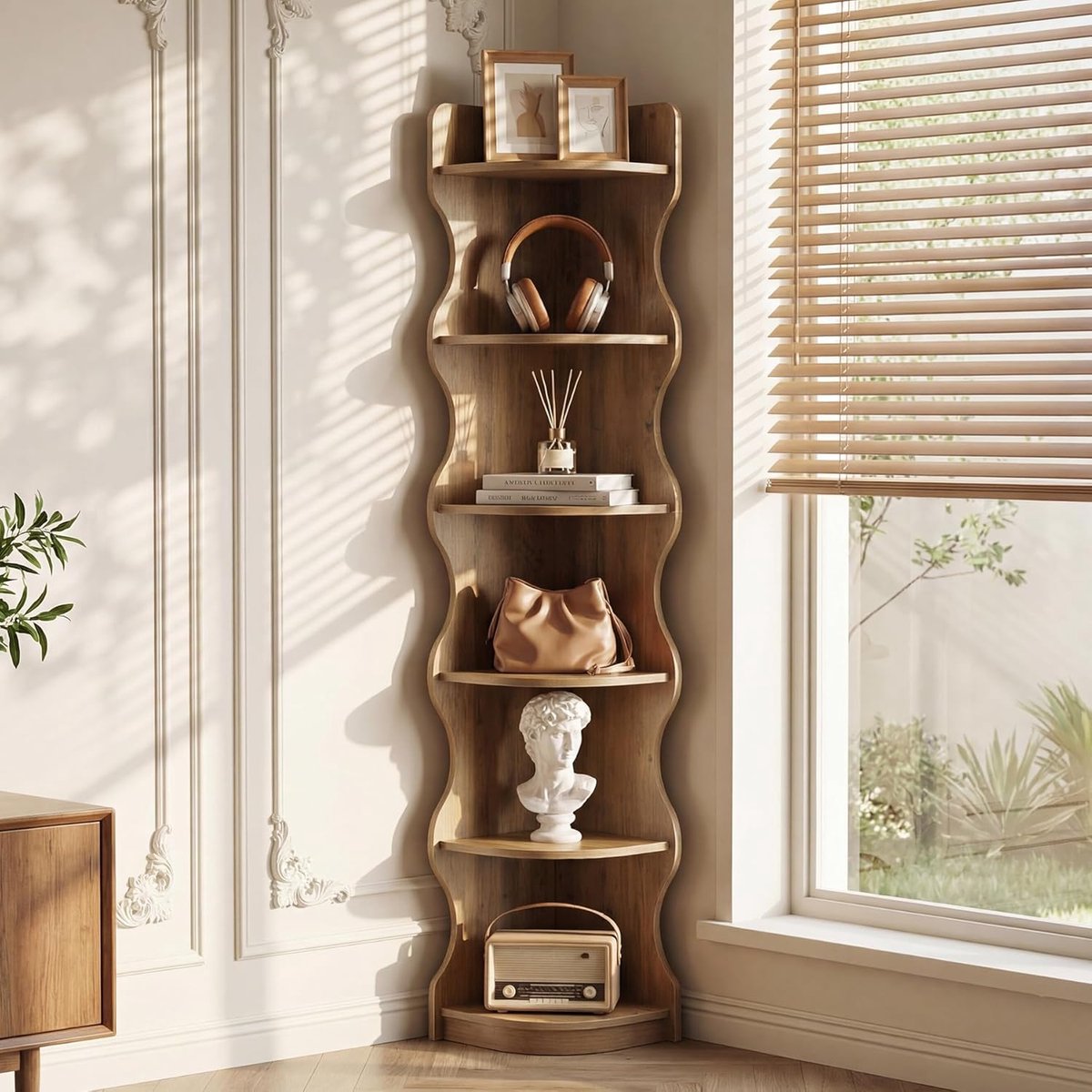 LITTLE TREE Hoekplank 180 cm - Golfvorm - 6 lagen - Plantenstand - Voor Woonkamer & Slaapkamer