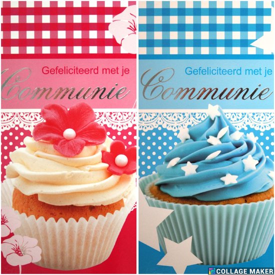 Foto: 6 luxe communie wenskaarten kaart wens kaart communie plechtig kerk christelijk communion kommunion eerste communie 16 2x11 5cm 2 motieven cupcake jongen meisje met envelop art of cards
