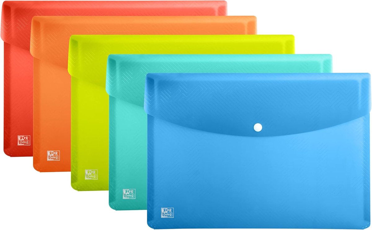 Documententas A3 transparant kunststof met kleuren – Set van 5 stuks