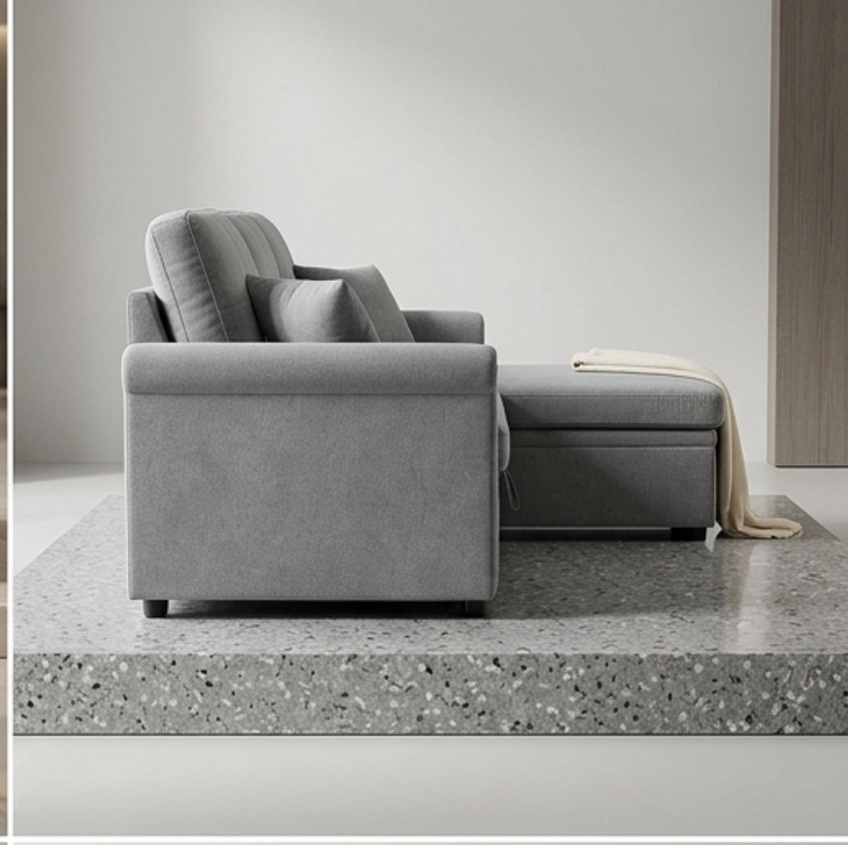 Oslo Comfort Pro Hoekbank met Slaapfunctie en Opbergruimte – 3-Zits Slaapbank met Chaise Longue, USB-C, Bekerhouders en Ladebed – Carbon Gray,A-Furniture