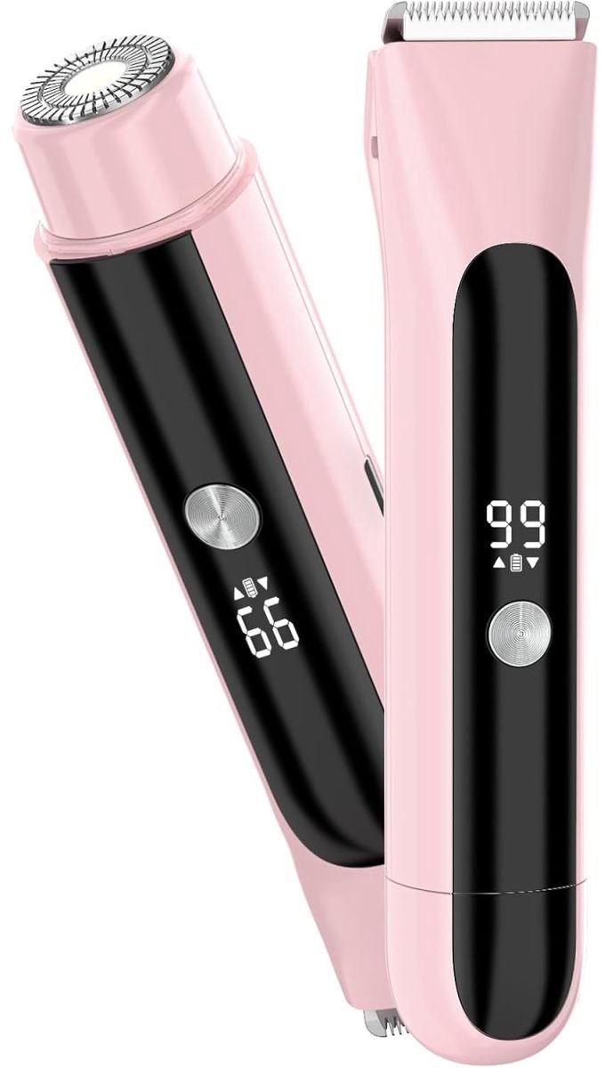 QTTVBTNA -2 in 1 Ladyshave voor Vrouwen -Elektrische bikinitrimmer Geschikt voor vrouwen: scheerapparaat met dubbele koppen Geschikt voor lichaams- en schaamhaar, LED-display - Oplaadbare trimmer Geschikt voor oksels, lichaam, benen en gezicht