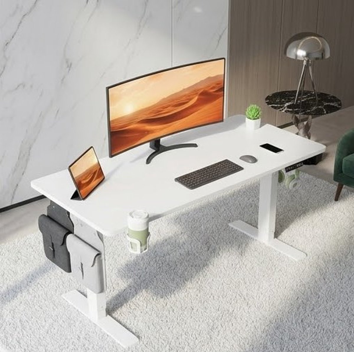 Elektrisch Zit-Sta Bureau 140x70 cm met USB-aansluiting en afsluitfunctie – Wit | Casa Serena – Casa Dorada