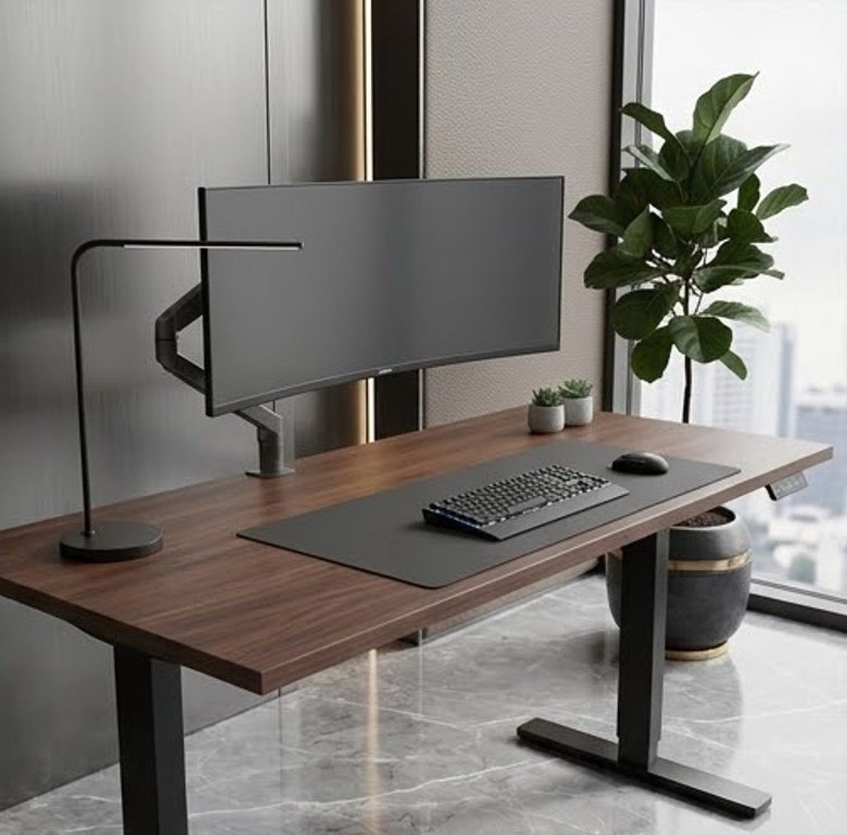 Ergonomisch Elektrisch Verselbaar Bureau – Dubbele Motor, Hoogte 72-120 cm, USB Aansluiting, Kabelgoot & Wielen – Zwart, Modern Zit-Sta Bureau voor Thuis & Kantoor Casa Serena