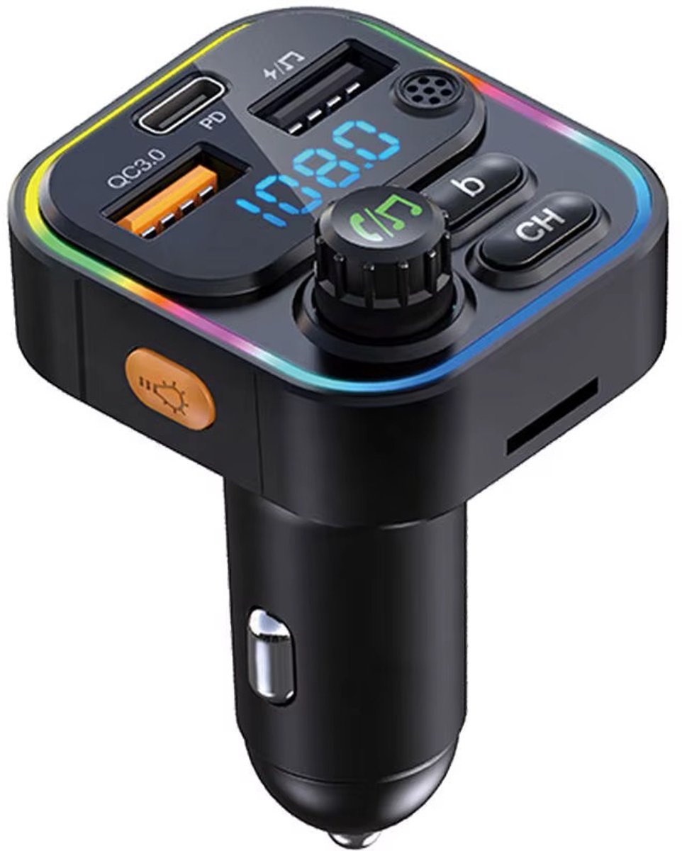 Mexhive® FM Transmitter Bluetooth Auto – Handsfree Carkit – USB-C 22.5W Snellader – Bluetooth 5.3 – MicroSD – 12V/24V