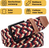 Garzini Elastische Riem Heren - Gevlochten Broekriem Heren zonder gaatjes - Broekriem zonder gaatjes - W31-W33 (91-99 cm) - Beige Rood Blauw